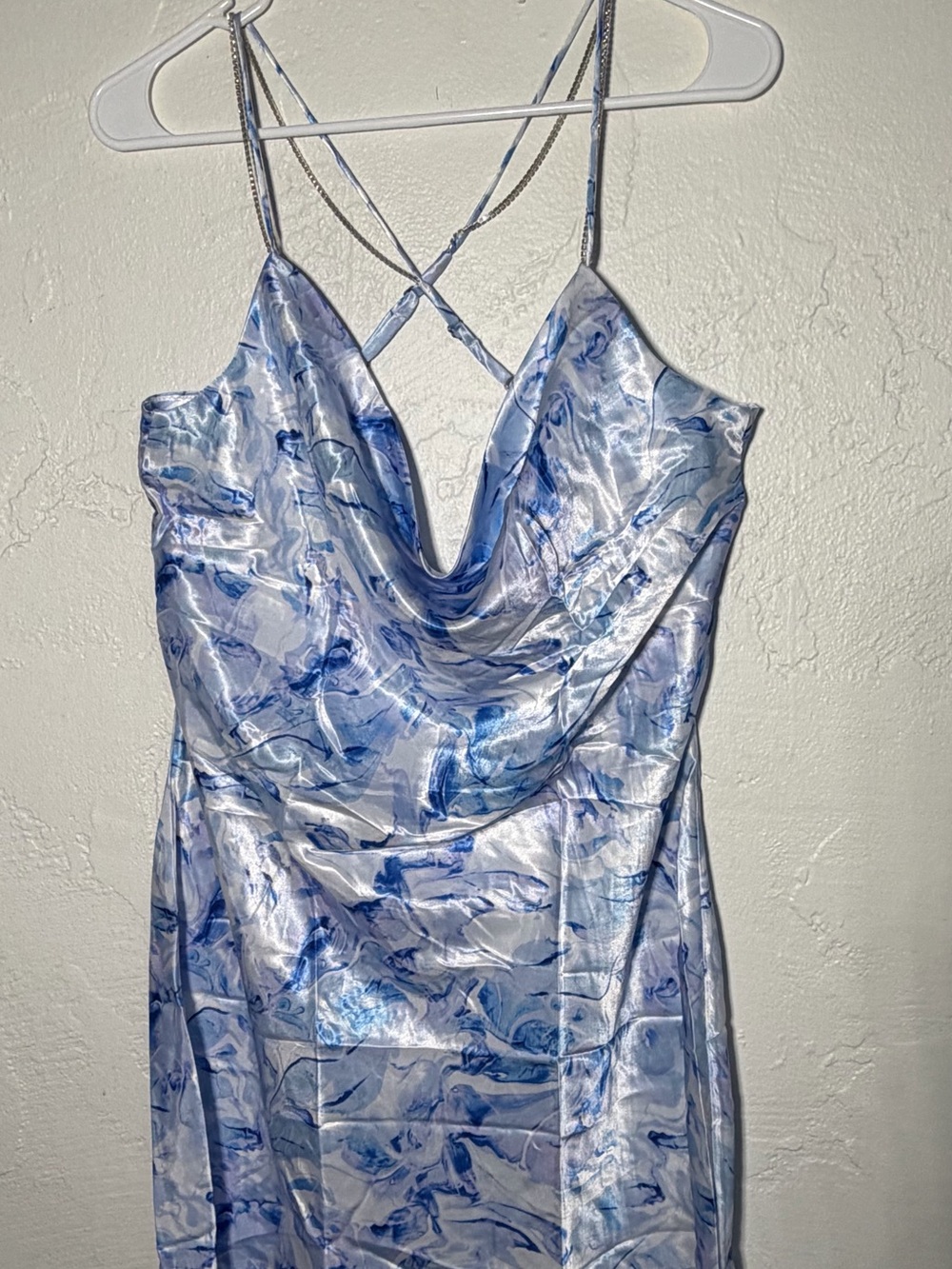 wild fable Marble Print Cowl Neck Slip Dress in Blue and White